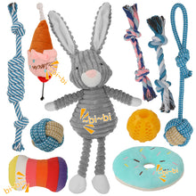 Load image into Gallery viewer, MASBRILL 10 Pack Puppy Chew Toys , Dog Toys for Small Dogs with Ropes, Treat Ball and Plush Squeaky to Keep Them Busy, Grey Rabbit