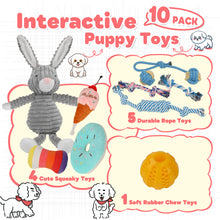 Load image into Gallery viewer, MASBRILL 10 Pack Puppy Chew Toys , Dog Toys for Small Dogs with Ropes, Treat Ball and Plush Squeaky to Keep Them Busy, Grey Rabbit