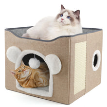 Load image into Gallery viewer, MASBRILL Cat Beds for Indoor Cats - Large Pet Cat Bed Cave with Scratch Pad and Fluffy Ball, Foldable Cat Hideaway for Multi Small Pet