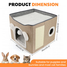 Load image into Gallery viewer, MASBRILL Cat Beds for Indoor Cats - Large Pet Cat Bed Cave with Scratch Pad and Fluffy Ball, Foldable Cat Hideaway for Multi Small Pet