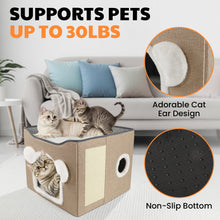 Load image into Gallery viewer, MASBRILL Cat Beds for Indoor Cats - Large Pet Cat Bed Cave with Scratch Pad and Fluffy Ball, Foldable Cat Hideaway for Multi Small Pet