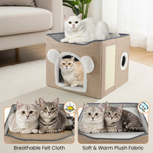 Load image into Gallery viewer, MASBRILL Cat Beds for Indoor Cats - Large Pet Cat Bed Cave with Scratch Pad and Fluffy Ball, Foldable Cat Hideaway for Multi Small Pet