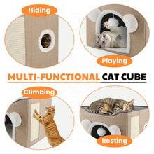 Load image into Gallery viewer, MASBRILL Cat Beds for Indoor Cats - Large Pet Cat Bed Cave with Scratch Pad and Fluffy Ball, Foldable Cat Hideaway for Multi Small Pet