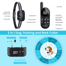 Load image into Gallery viewer, MASBRILL Dog Training Collar, Bark Collar with Remote, 2 in 1 Dog Automatic Anti Bark and Training Collar with 3 Training Modes, Up 1000ft Range, Waterproof Shock Collar for Medium Large Dogs
