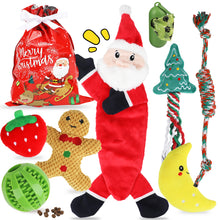Load image into Gallery viewer, MASBRILL Christmas Puppy Dog Toys, 9 Pack Luxury Dog Plush Toys for Small Dogs Teething and Training，Interactive Squeaky Toys, Rope Toys &amp; Poop Bag
