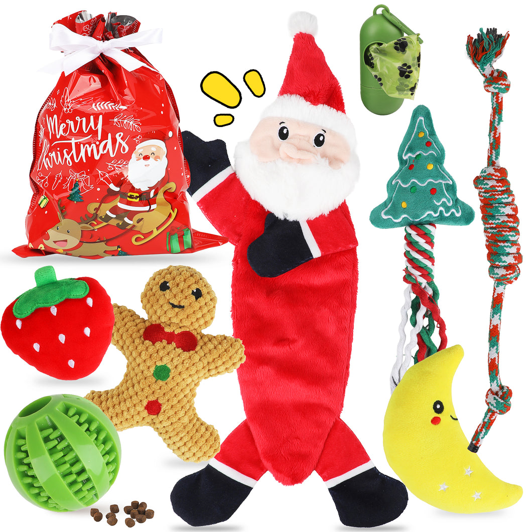MASBRILL Christmas Puppy Dog Toys, 9 Pack Luxury Dog Plush Toys for Small Dogs Teething and Training，Interactive Squeaky Toys, Rope Toys & Poop Bag