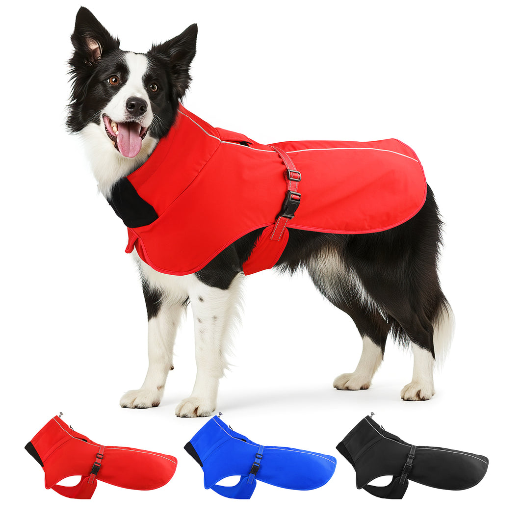 MASBRILL Dog Coat with Harness Built in, Waterproof & Reflective, Turtleneck Dog Jacket , Fleece Vest with Buckle - Coats for Large Dogs for Cold Weather