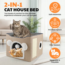 Load image into Gallery viewer, MASBRILL Cat Beds for Indoor Cats - Large Pet Cat Bed Cave with Scratch Pad and Fluffy Ball, Foldable Cat Hideaway for Multi Small Pet

