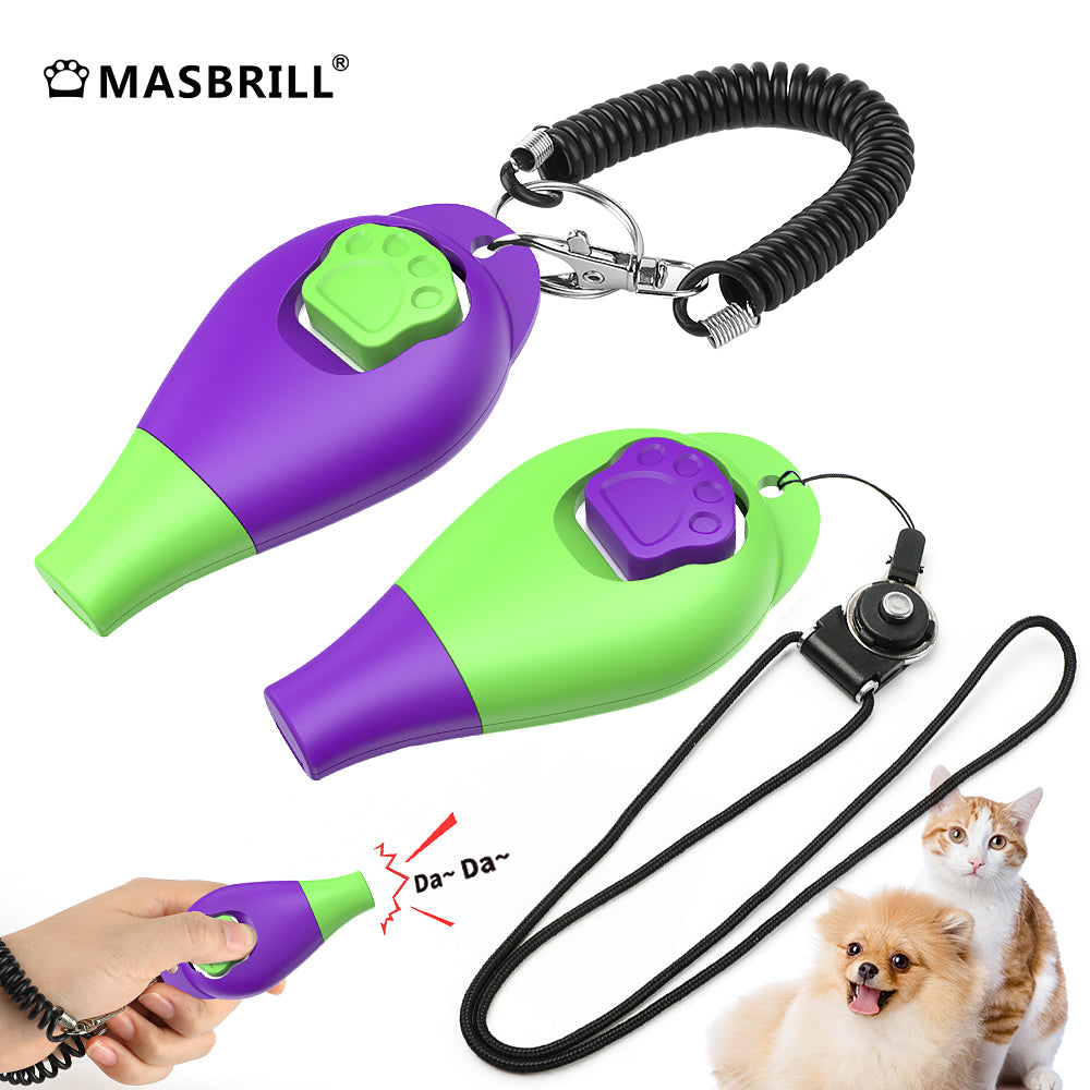 MASBRILL Dog Clickers for Training and Dog Whistle 2 in 1 with Wrist Strap-Puppy Training Clickers Pet Training Clicker for Cats Birds Horses-2Pcs